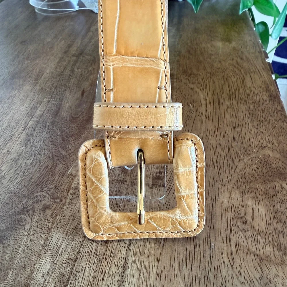 Tardini Genuine American Alligator Belt Womens Size 36 Honey Tan Exotic Leather
